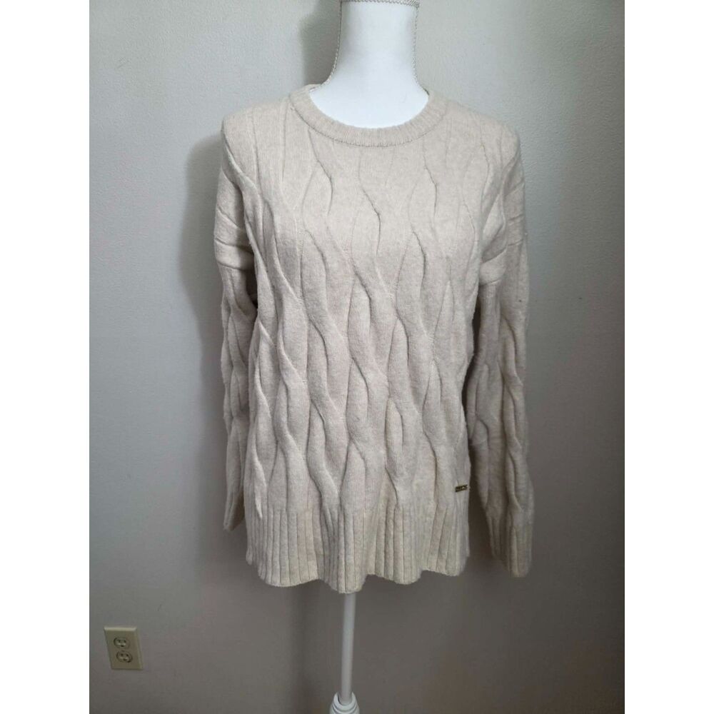 Calvin Klein Women’s M Oatmeal Cable Knit Sweater Ultra Soft Cozy